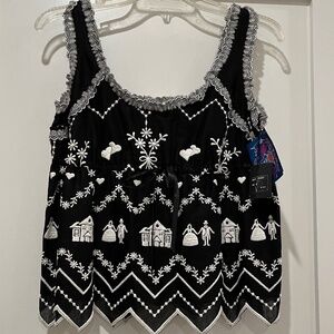 Vintage NWT Anna Sui Sleeveless Embroidered Black and White Size small or medium